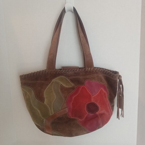 Vintage Coach Ltd Ed Poppy For Peace Suede Shoulder Tote Bag 9258 - Picture 1 of 6